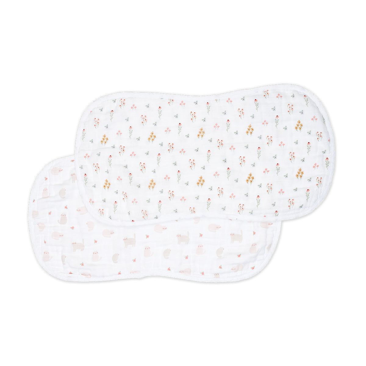 Lulujo Muslin Burp Cloth Set of 2 - Kitty Cat and Flowers