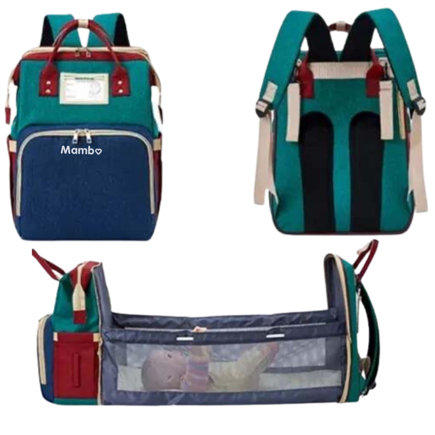 Mambo 2in1 Crib And Diaper Bag Mommy Baby Travel Bed Portable Foldable - Multicolor