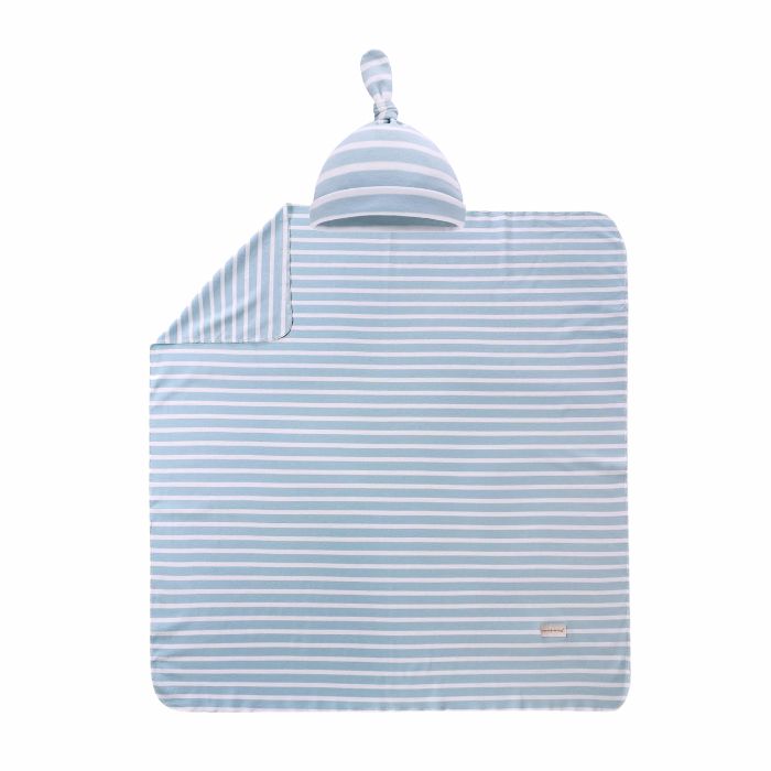 Miracle Baby Tyler Baby Blanket + Matching Hat Set - Blue Stripes