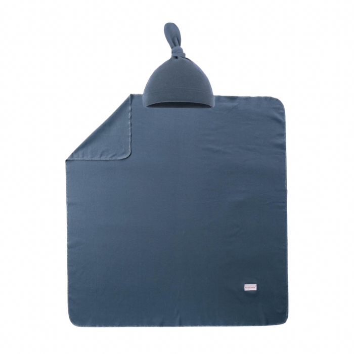 Miracle Baby Tyler Baby Blanket + Matching Hat Set - Dark Blue