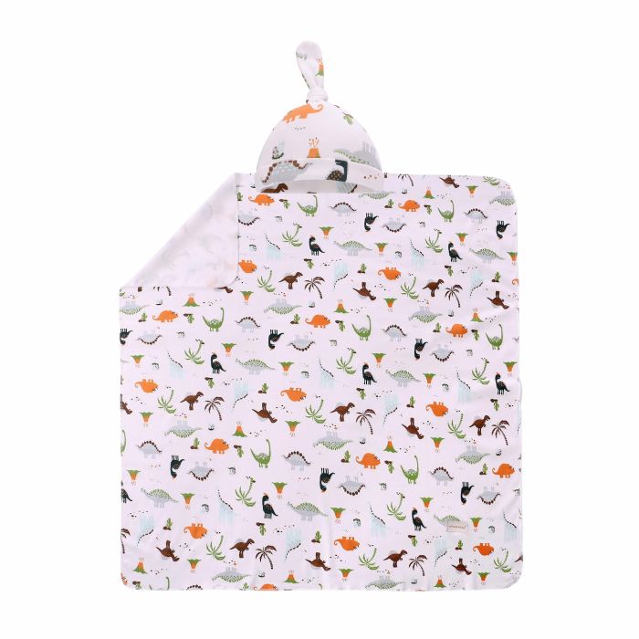 Miracle Baby Tyler Baby Blanket + Matching Hat Set - Dinosaurs