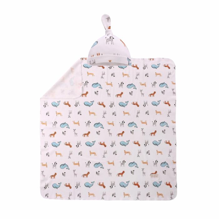 Miracle Baby Tyler Baby Blanket + Matching Hat Set - Land and Sea