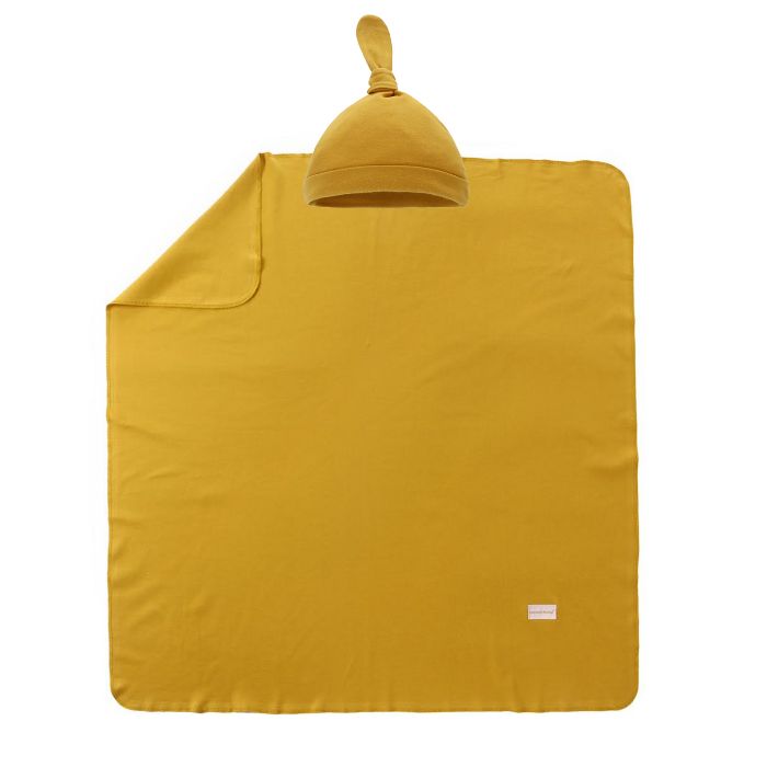 Miracle Baby Tyler Baby Blanket + Matching Hat Set - Mustard