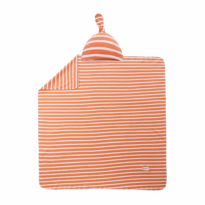 Miracle Baby Tyler Baby Blanket + Matching Hat Set - Orange Stripes