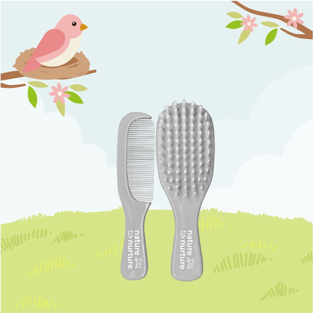 Nature To Nurture Baby Brush And Comb Set Gray