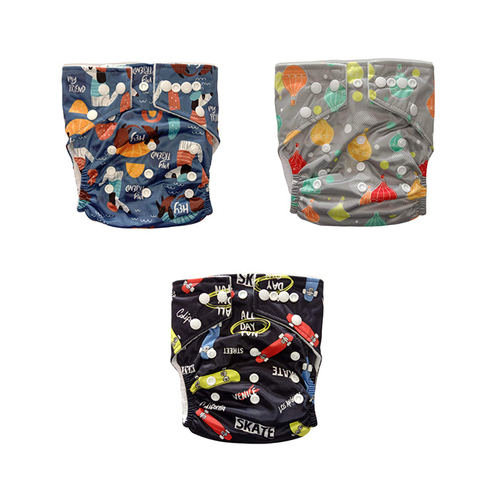 Next9 Cloth Diaper + 3 inserts - My Friends, Hot Air Balloon and Skater