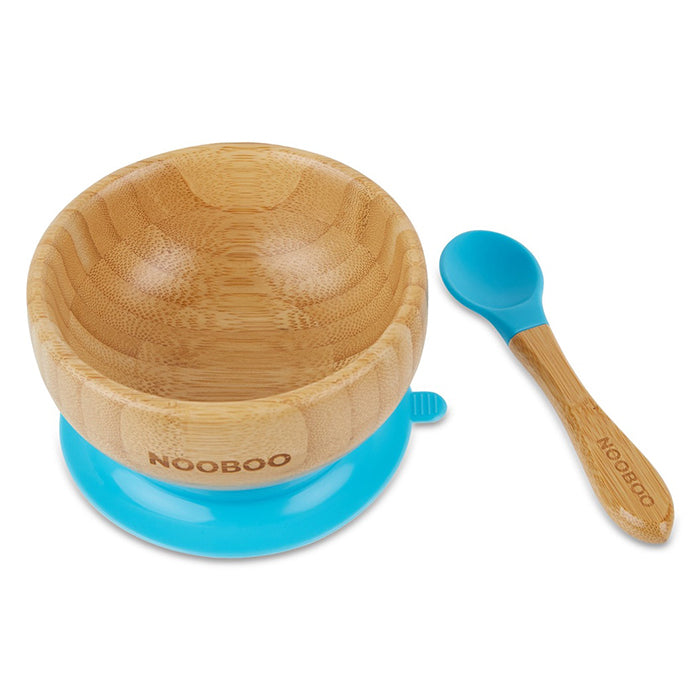 Nooboo Little Foodies Bamboo Suction Bowl and Spoon Set - Blue