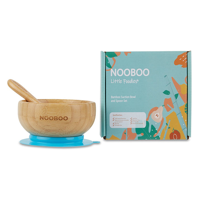 Nooboo Little Foodies Bamboo Suction Bowl and Spoon Set - Blue
