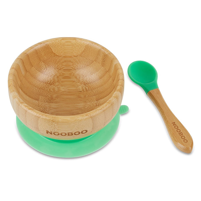 Nooboo Little Foodies Bamboo Suction Bowl and Spoon Set - Green