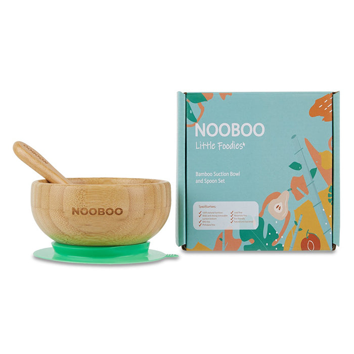 Nooboo Little Foodies Bamboo Suction Bowl and Spoon Set - Green