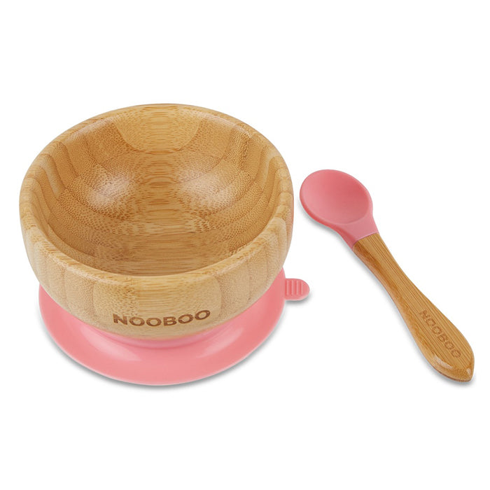 Nooboo Little Foodies Bamboo Suction Bowl and Spoon Set - Pink