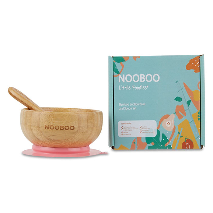 Nooboo Little Foodies Bamboo Suction Bowl and Spoon Set - Pink