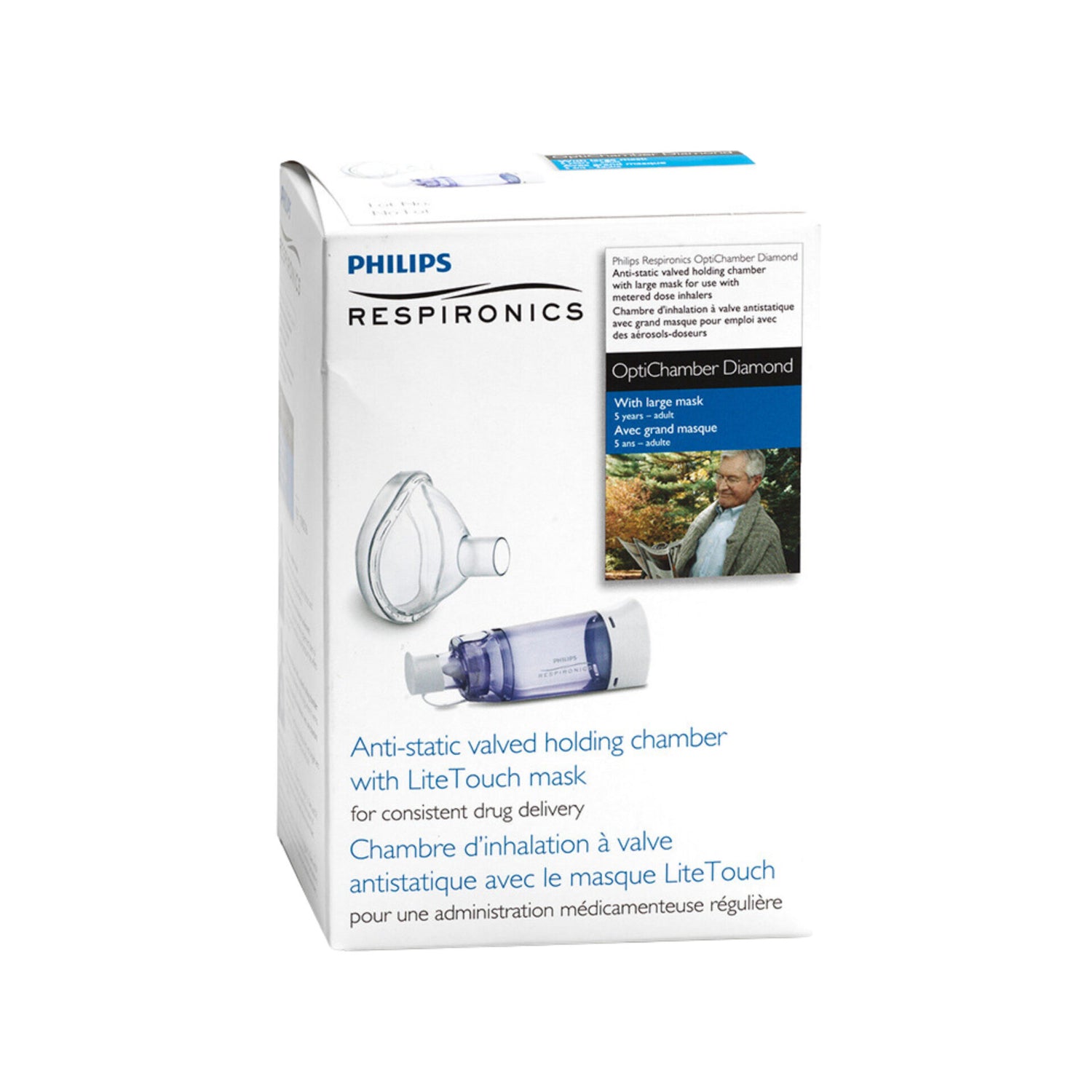 Philips Respironics Anti-static Valved Holding Chamber with LiteTouch Mask – Large (5 years to Adult)