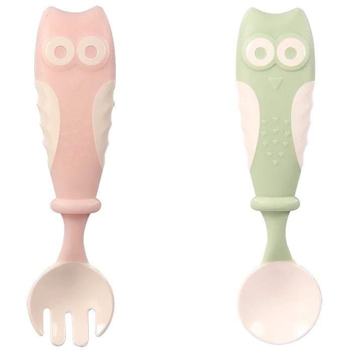 Owl Bendable Spoon and Fork - Pink and Green