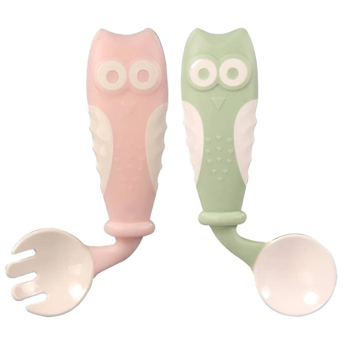 Owl Bendable Spoon and Fork - Pink and Green