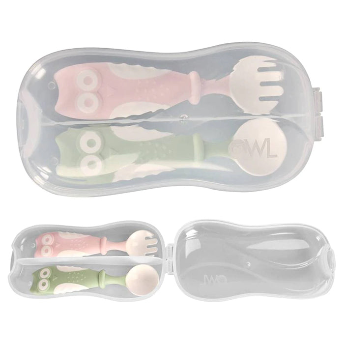 Owl Bendable Spoon and Fork - Pink and Green