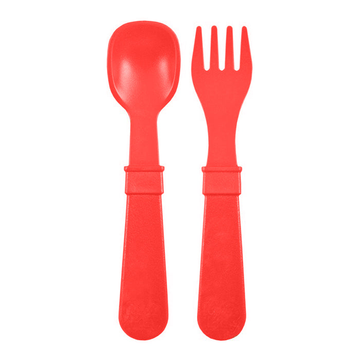 Re-play Recycled Toddler Spoon and Fork - Red