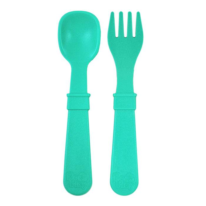 Re-play Recycled Toddler Spoon and Fork - Aqua