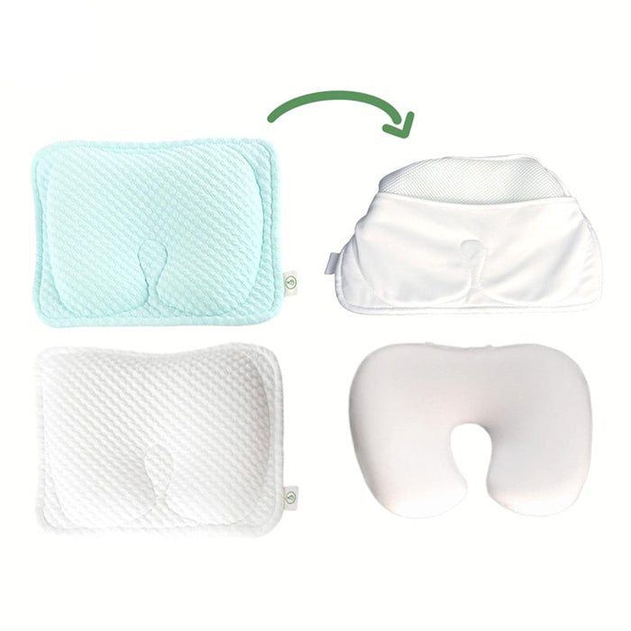 Swaddies Newborn Memory Foam Head Shaping Pillow (2 pillow covers included) - Mint Green White
