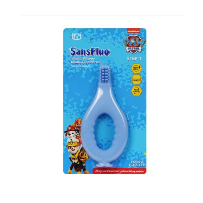 Sansfluo Infant's Silicone Training Toothbrush Step 1 (0 to 2 years old) - Blue