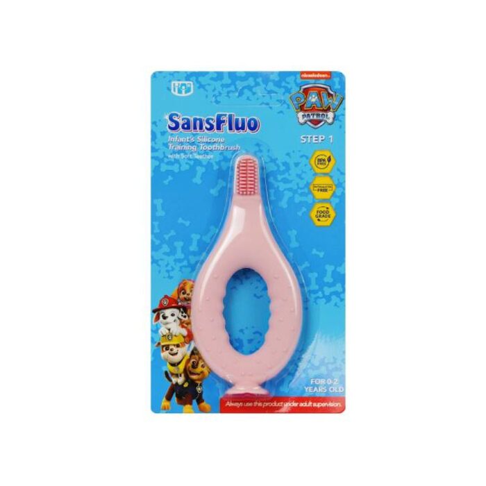Sansfluo Infant's Silicone Training Toothbrush Step 1 (0 to 2 years old) - Pink