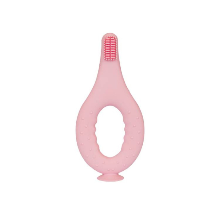 Sansfluo Infant's Silicone Training Toothbrush Step 1 (0 to 2 years old) - Pink