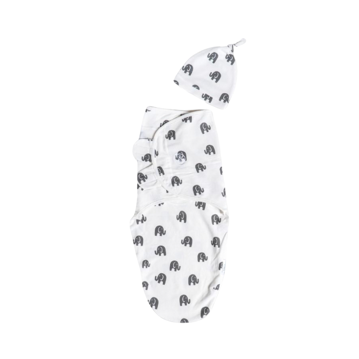 Swaddies PH Infant Velcro Swaddle Wrap with Knotted Hat - Elephants