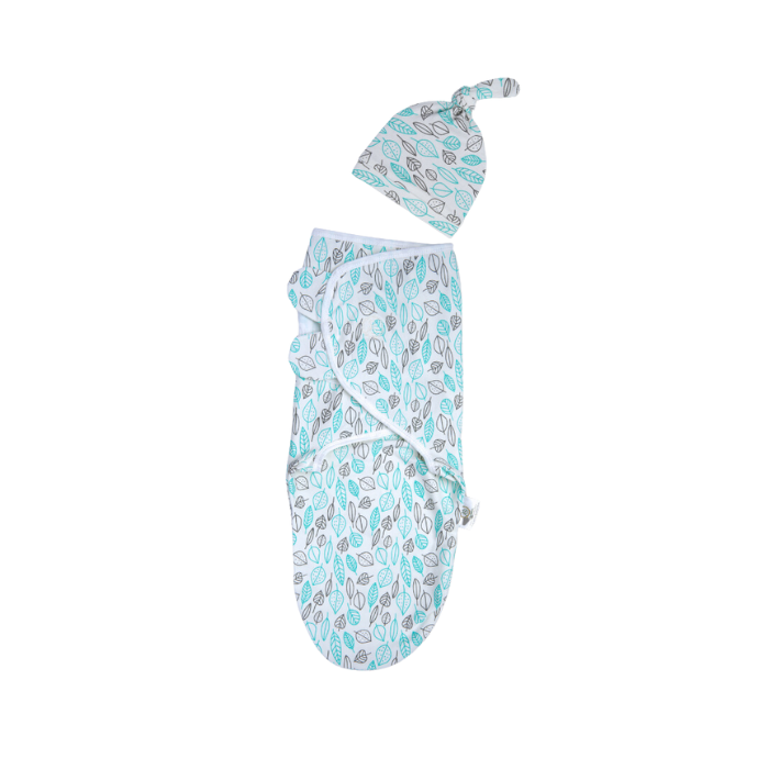 Swaddies PH Infant Velcro Swaddle Wrap with Knotted Hat - Leaves