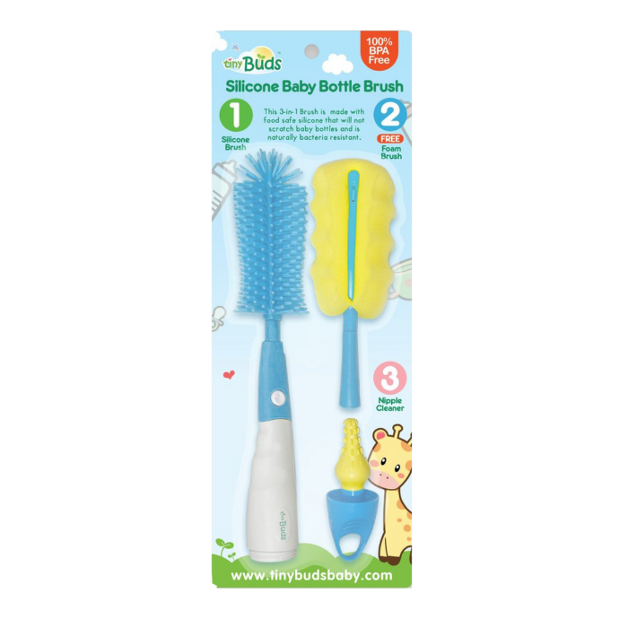 Tiny Buds Silicone Baby Bottle Brush Set - Blue