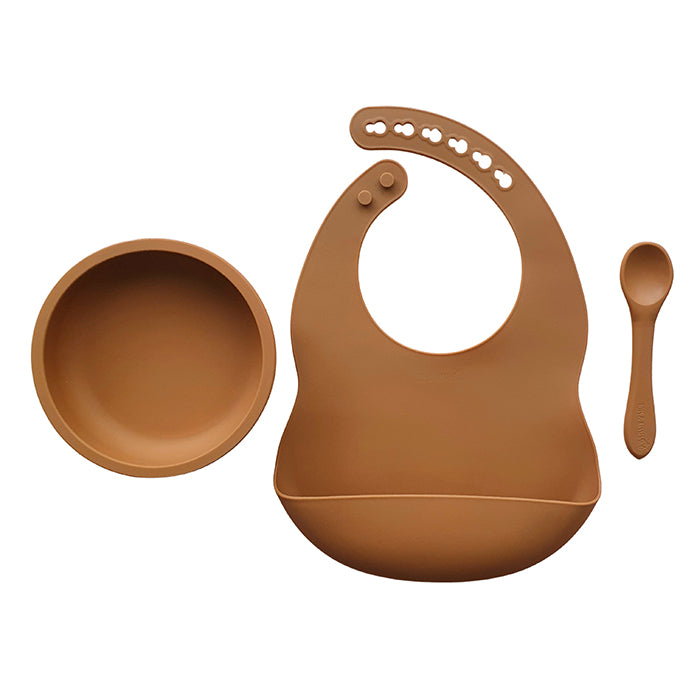 Tots and Kisses Bib, Bowl and Spoon Set - Clay