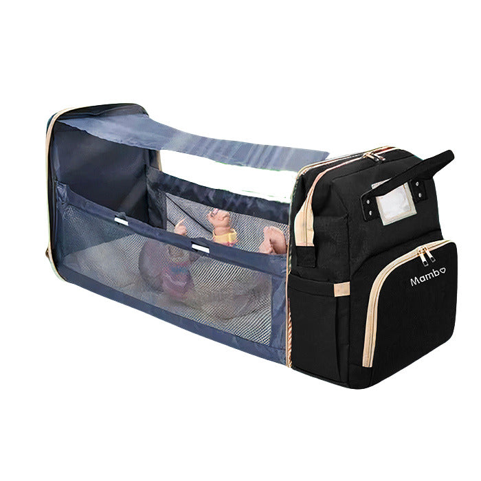 Mambo 2in1 Crib And Diaper Bag Mommy Baby Travel Bed Portable Foldable - Black