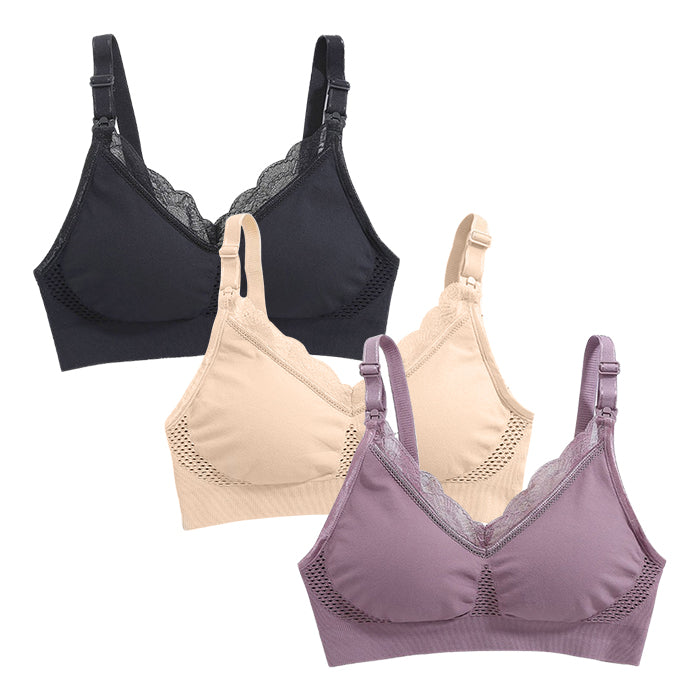 White Dahlias Ava Maternity and Nursing Bra (Bundle of 3) - Black/Nude/Purple