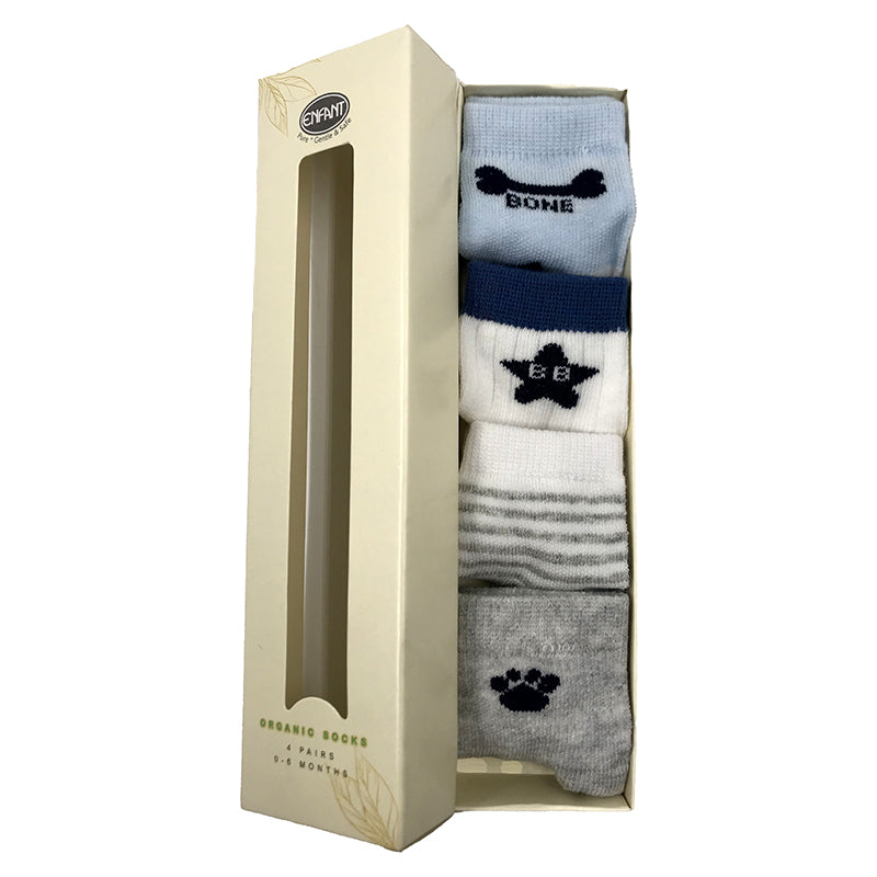 Enfant Organic Socks - Blue with gray 4's