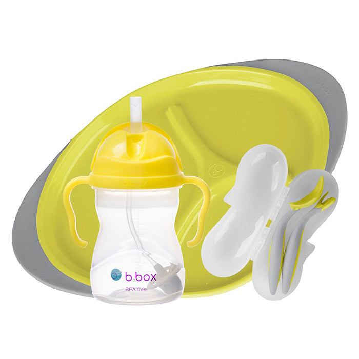 B.box Feeding Set (Sippy Cup, Cutlery Set, and Plate) - Lemon Sherbet