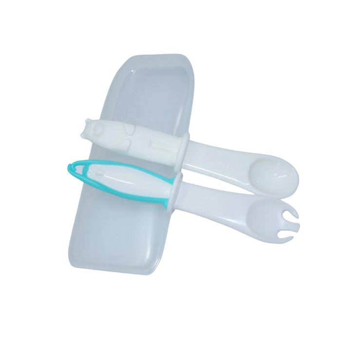 Mombella Bear Spoon and Penguin Fork Trainer Set - Blue