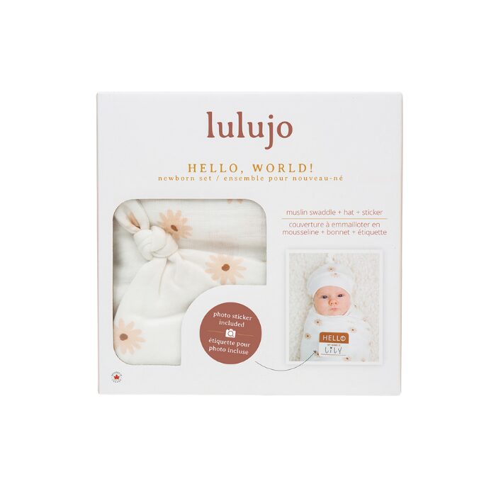 Lulujo Bamboo Bonnet and Swaddle Set - Daisies