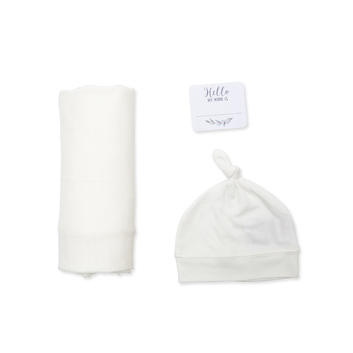 Lulujo Bamboo Bonnet and Swaddle Set - White
