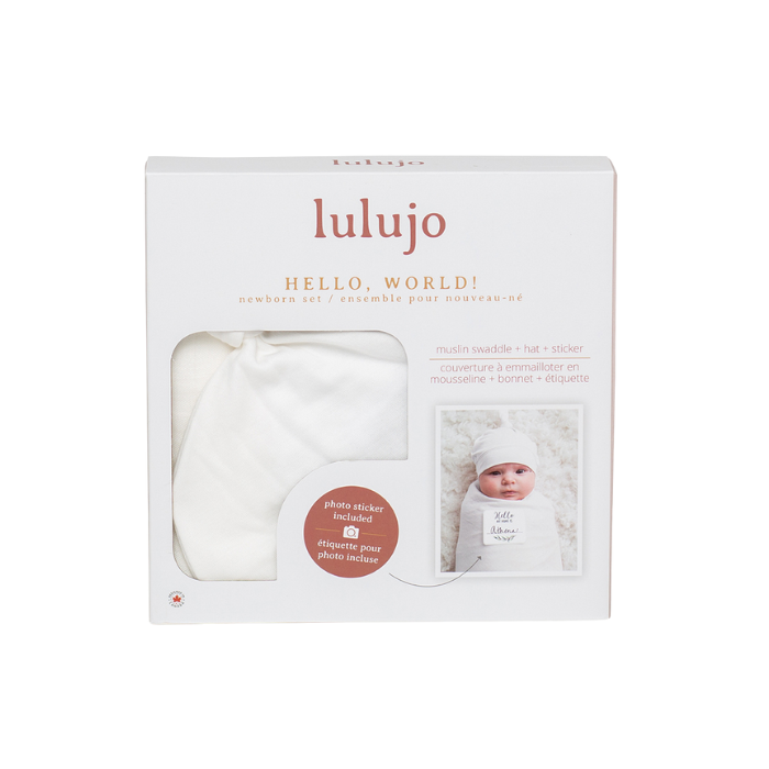 Lulujo Bamboo Bonnet and Swaddle Set - White