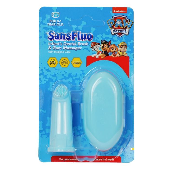 SansFluo Infant's Dental Brush and Gum Massager w/ Hygiene Case - Blue