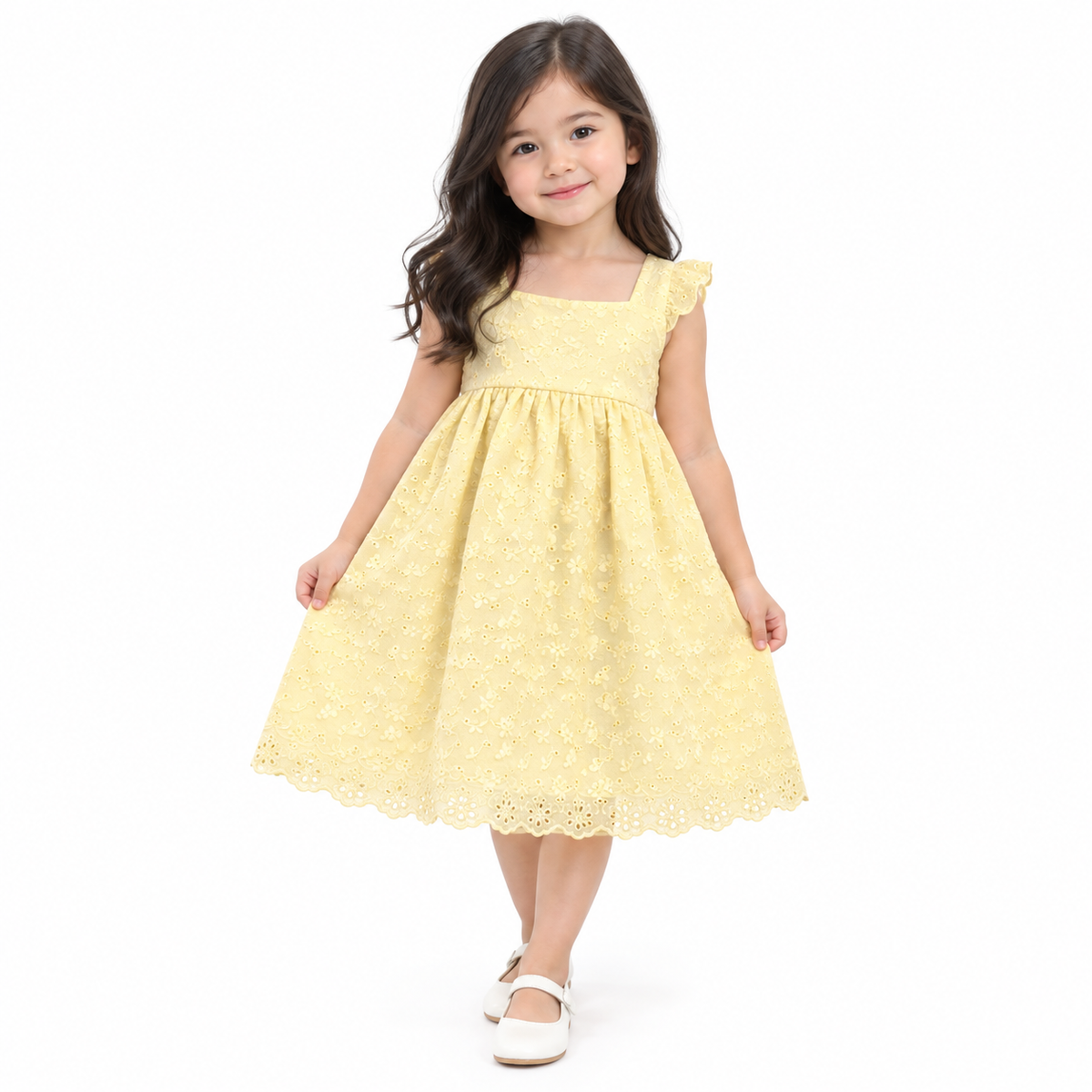 Lil’ Tati Peony Dress in Yellow Floral Eyelet