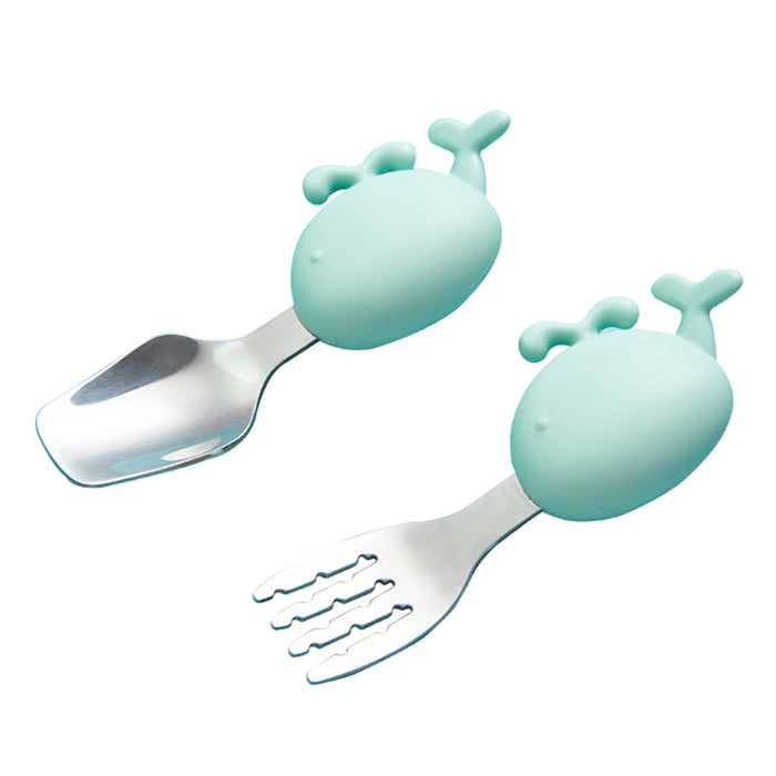 Keaide Biddy Whale Baby Training Spoon and Fork - Aqua