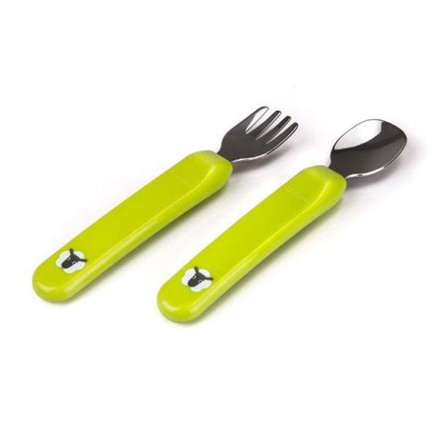 Kidsme Premier Spoon and Fork with Case - Lime