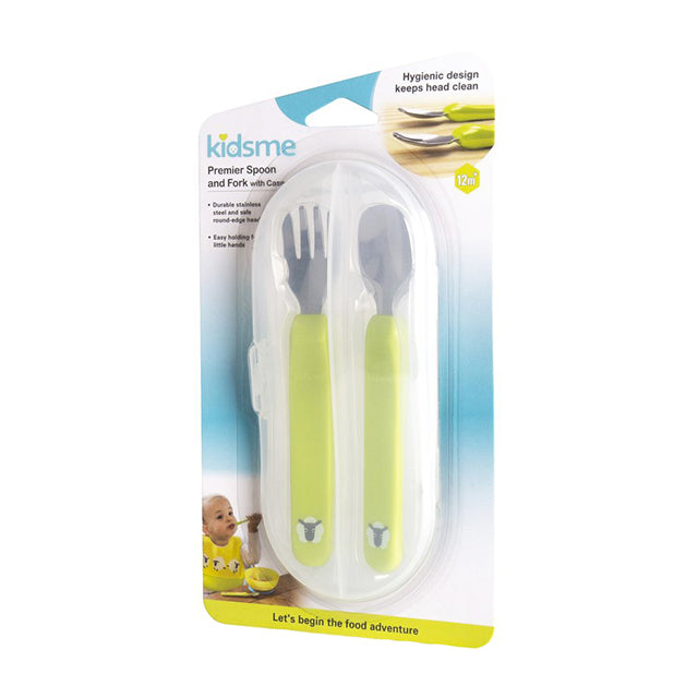 Kidsme Premier Spoon and Fork with Case - Lime