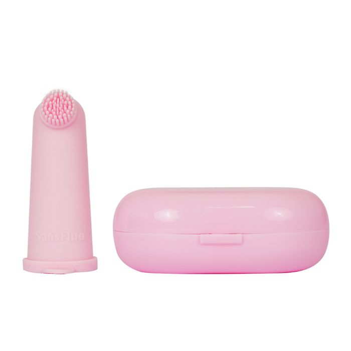SansFluo Infant's Dental Brush and Gum Massager w/ Hygiene Case - Pink