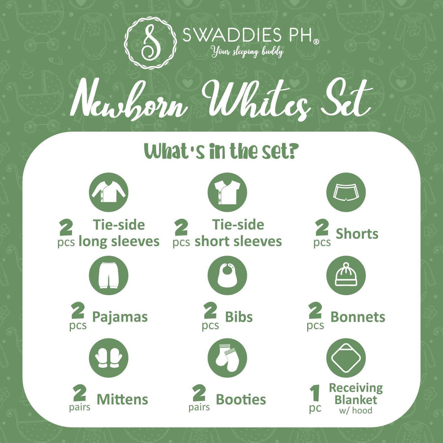 Swaddies PH Newborn Whites Sets with Receiving Blanket – 0-3 Months