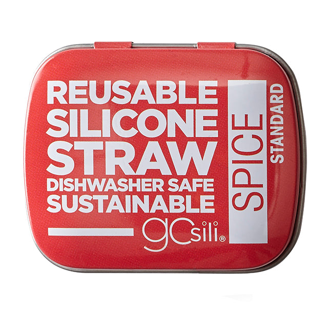 GoSili Reusable Silicone Straw with Travel Tin Case - Spice