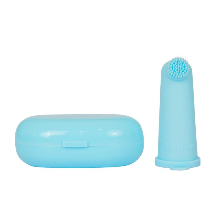 SansFluo Infant's Dental Brush and Gum Massager w/ Hygiene Case - Blue