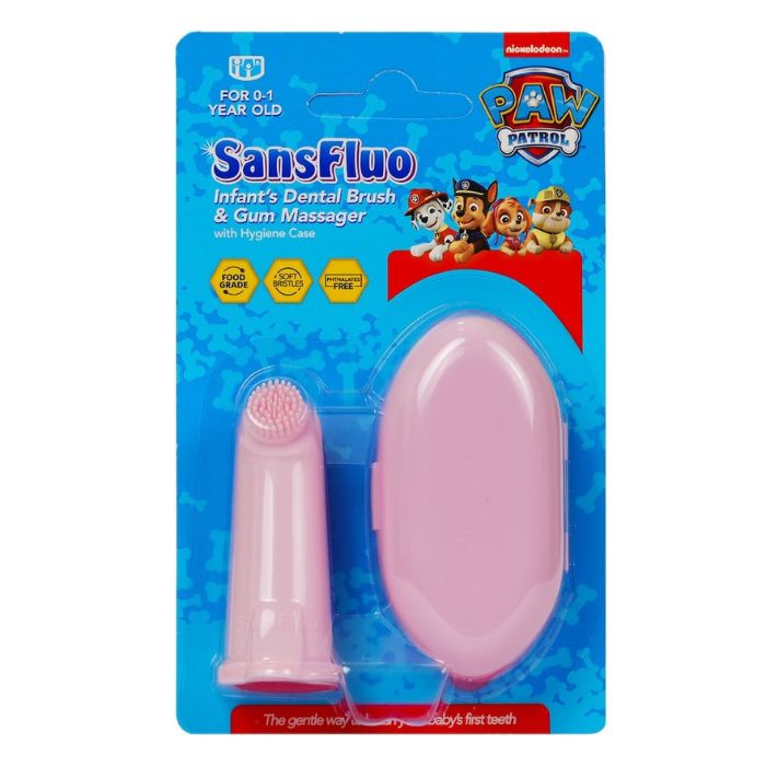 SansFluo Infant's Dental Brush and Gum Massager w/ Hygiene Case - Pink